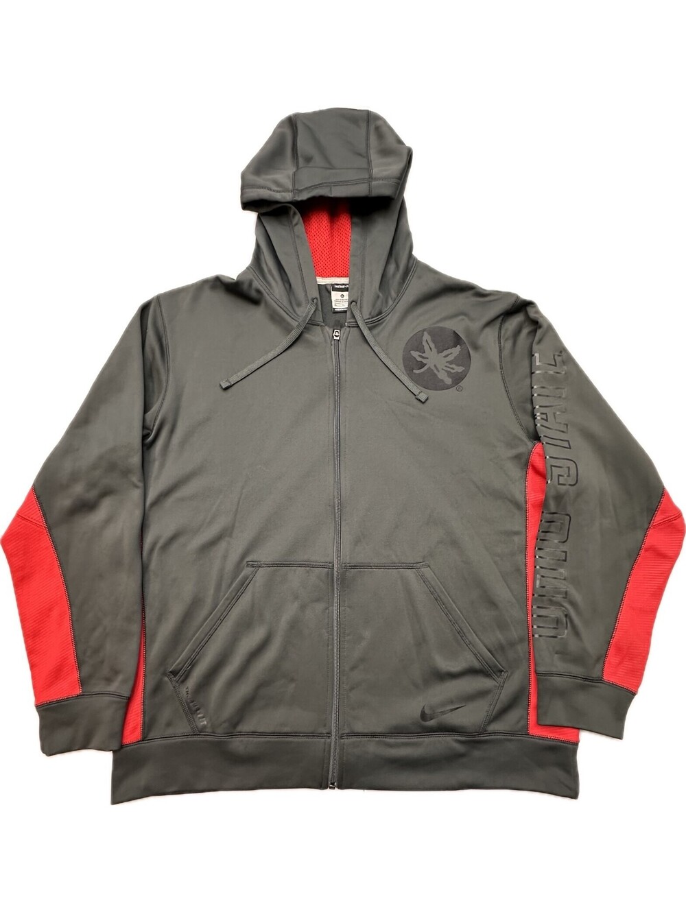 Nike Ohio State Buckeyes Therma-FIT Full Zip Hoodie Men XL Gray Red NCAA OSU